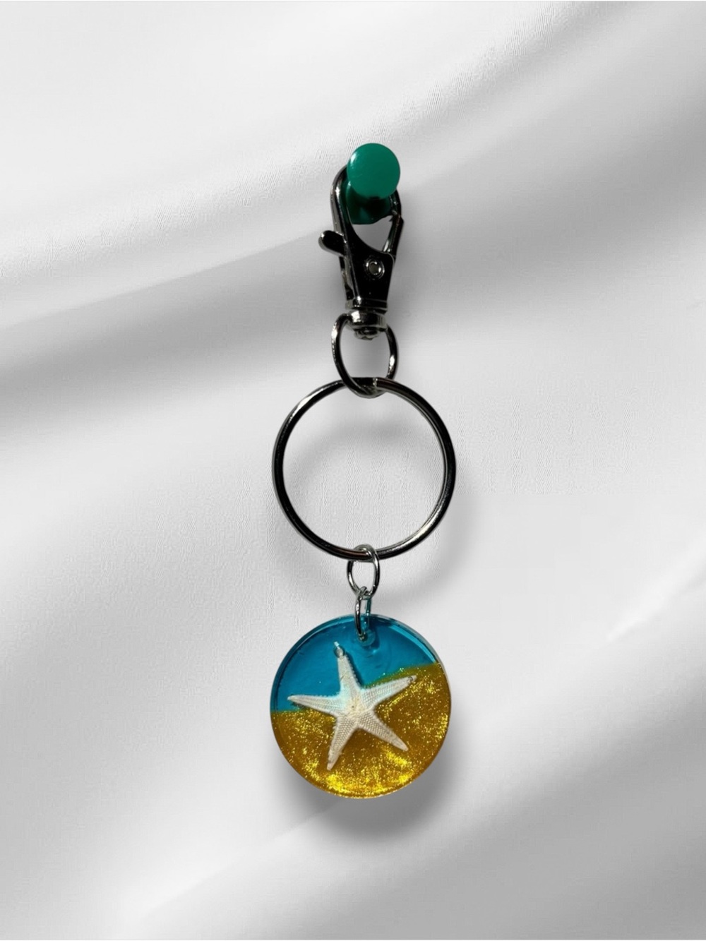 Blue & Gold Starfish Resin Keychain